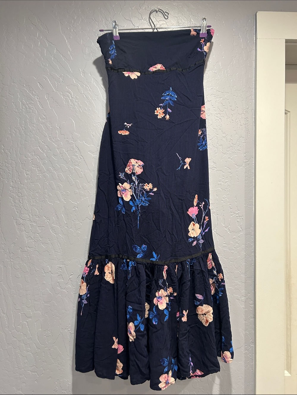 Strapless Navy Floral Maxi Dress - Women
